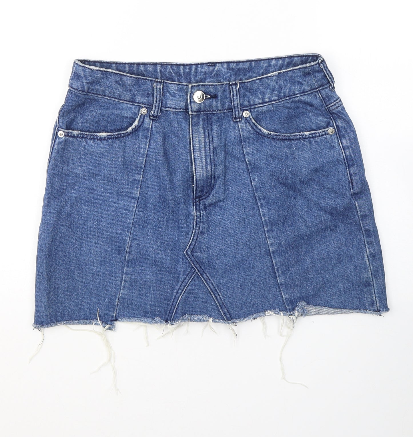 H&M Womens Blue  Cotton Mini Skirt Size 10   Button