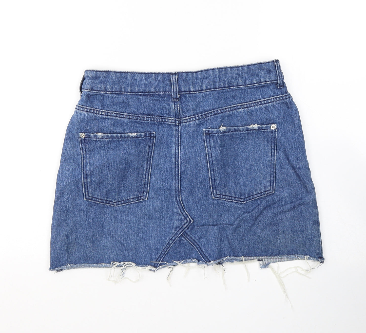 H&M Womens Blue  Cotton Mini Skirt Size 10   Button