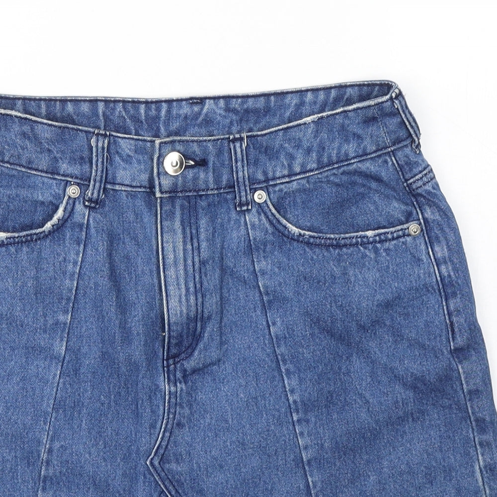 H&M Womens Blue  Cotton Mini Skirt Size 10   Button