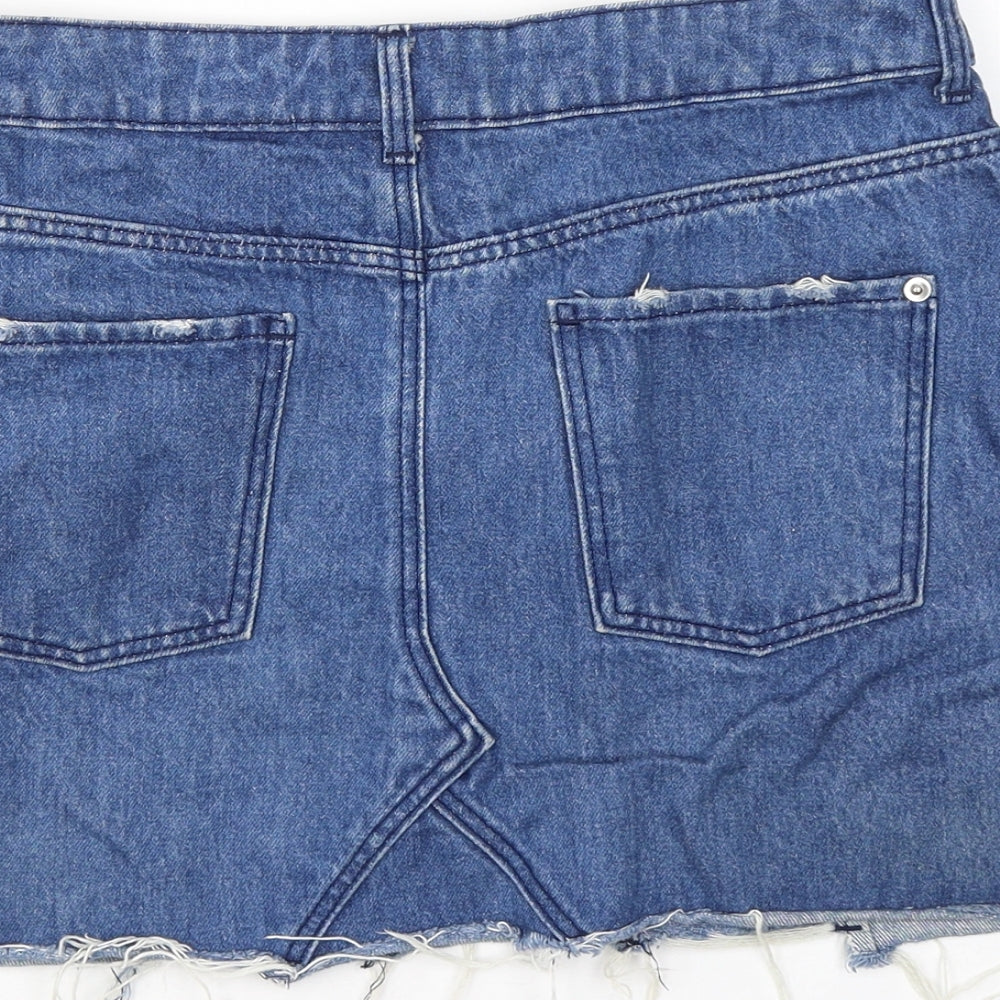 H&M Womens Blue  Cotton Mini Skirt Size 10   Button