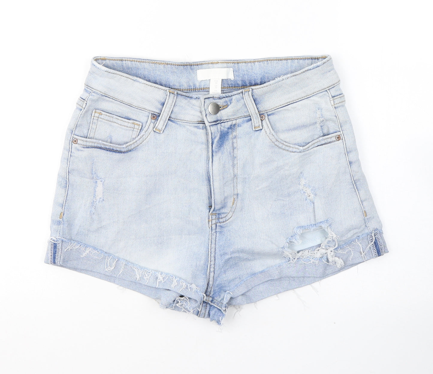 H&M Womens Blue  Cotton Hot Pants Shorts Size 10 L3 in Regular Button
