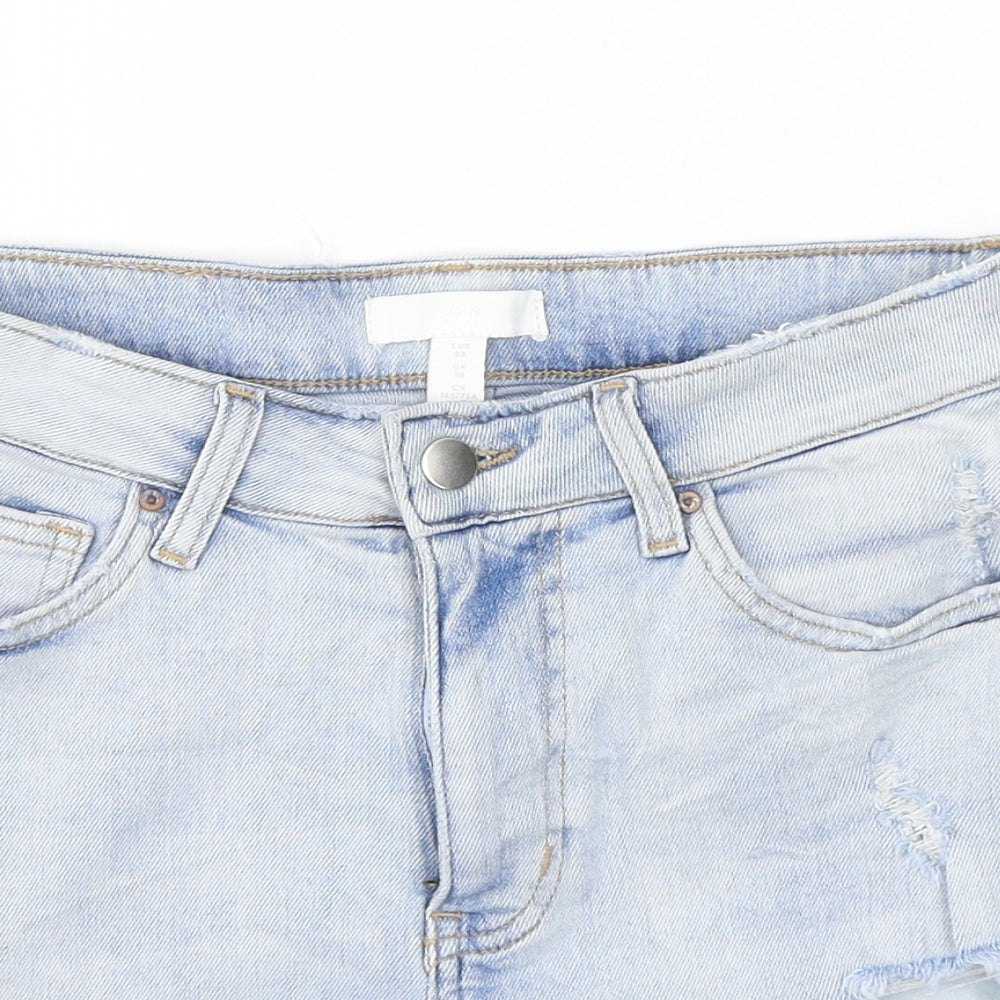 H&M Womens Blue  Cotton Hot Pants Shorts Size 10 L3 in Regular Button