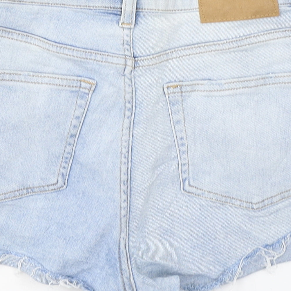 H&M Womens Blue  Cotton Hot Pants Shorts Size 10 L3 in Regular Button