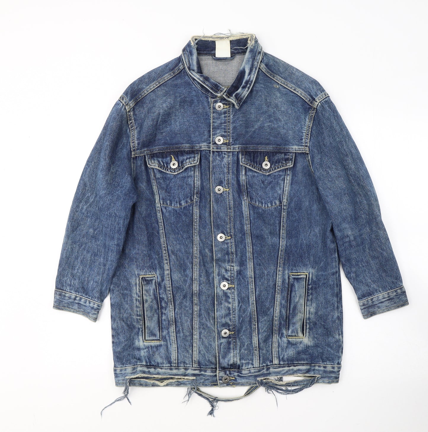 H&M Womens Blue   Jacket  Size 8  Button - ripped detail