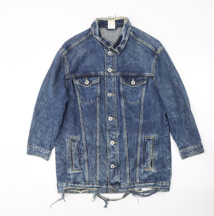 H&M Womens Blue   Jacket  Size 8  Button - ripped detail