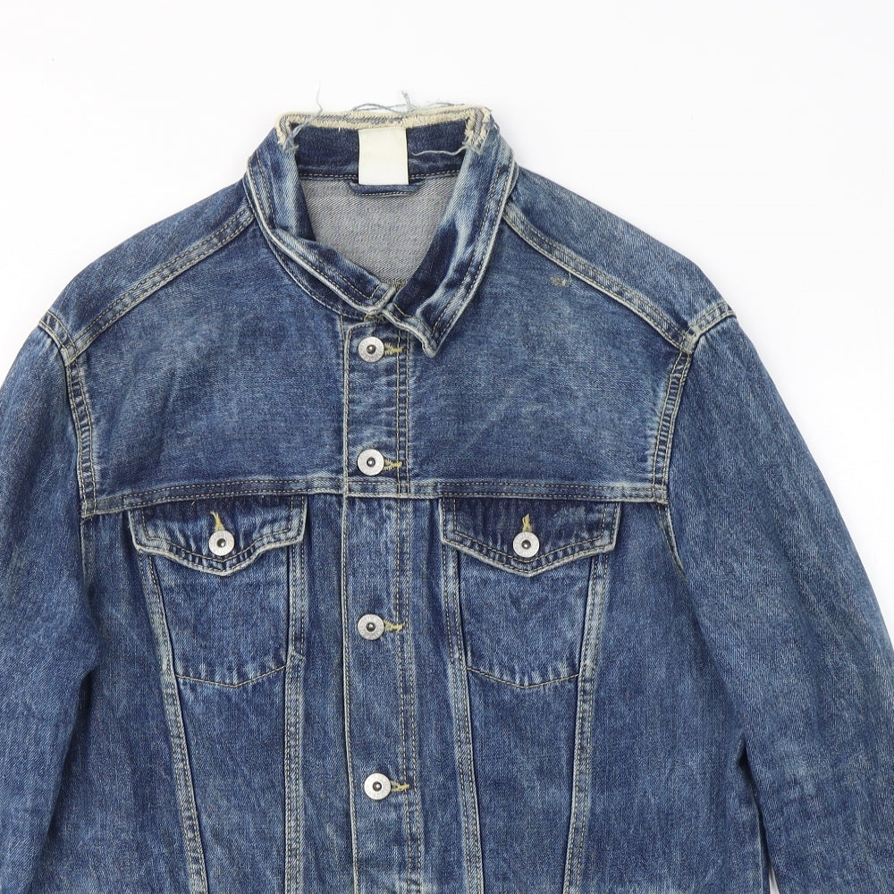 H&M Womens Blue   Jacket  Size 8  Button - ripped detail