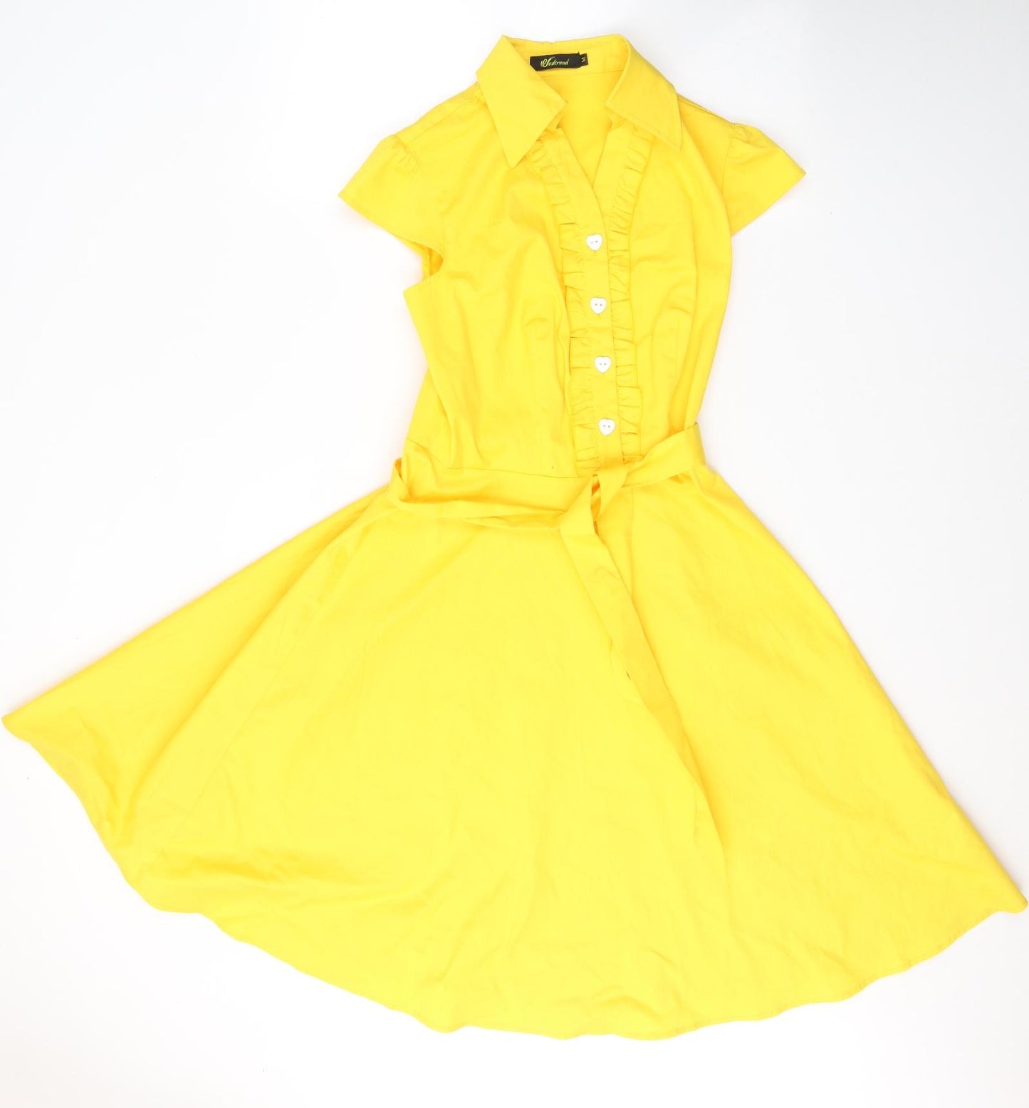 WEDtrend Womens Yellow  Cotton Fit & Flare  Size M  Collared Button