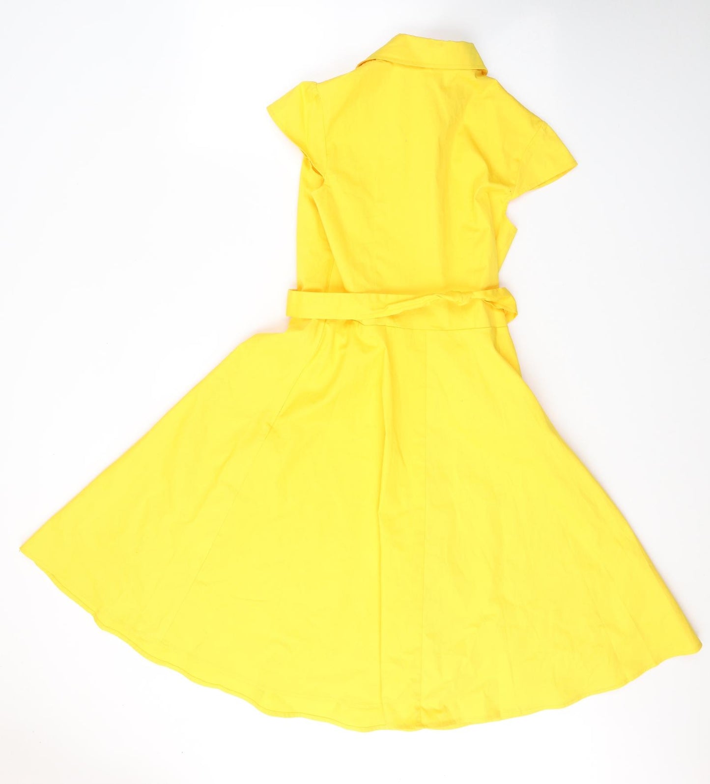 WEDtrend Womens Yellow  Cotton Fit & Flare  Size M  Collared Button