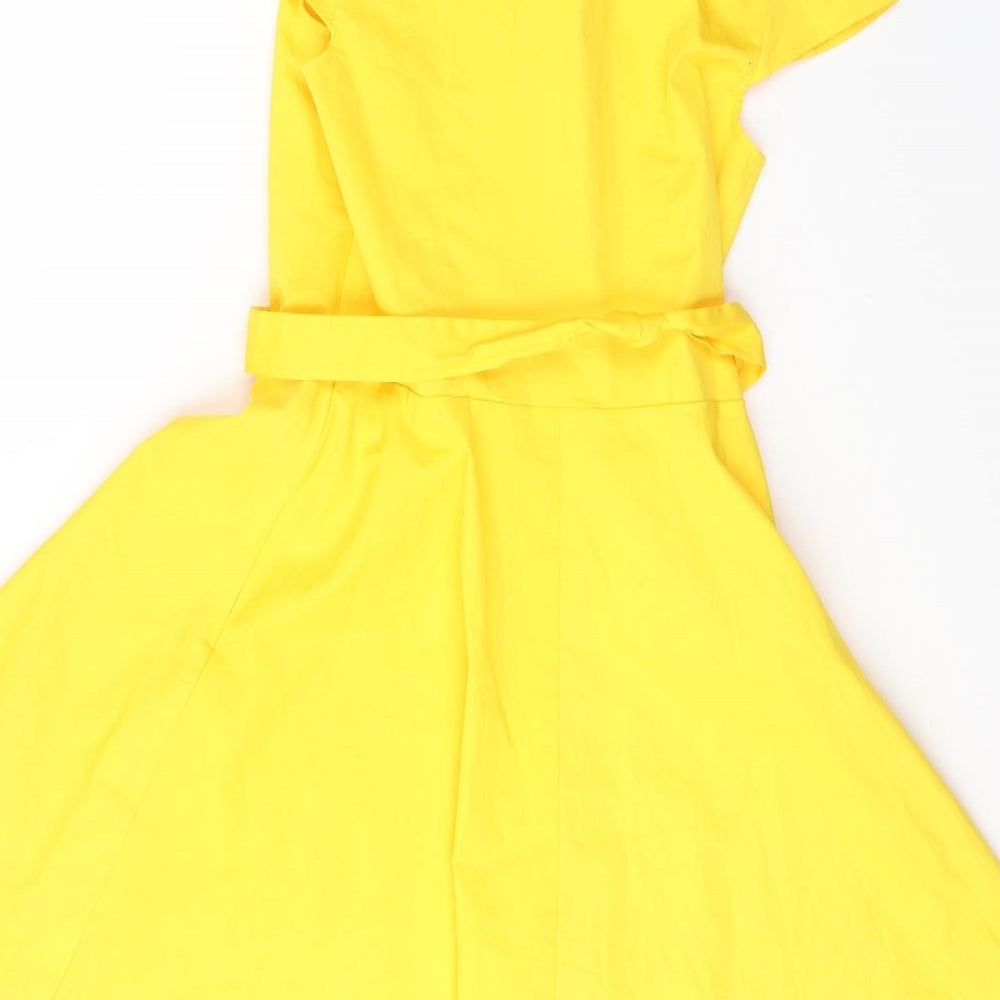 WEDtrend Womens Yellow  Cotton Fit & Flare  Size M  Collared Button
