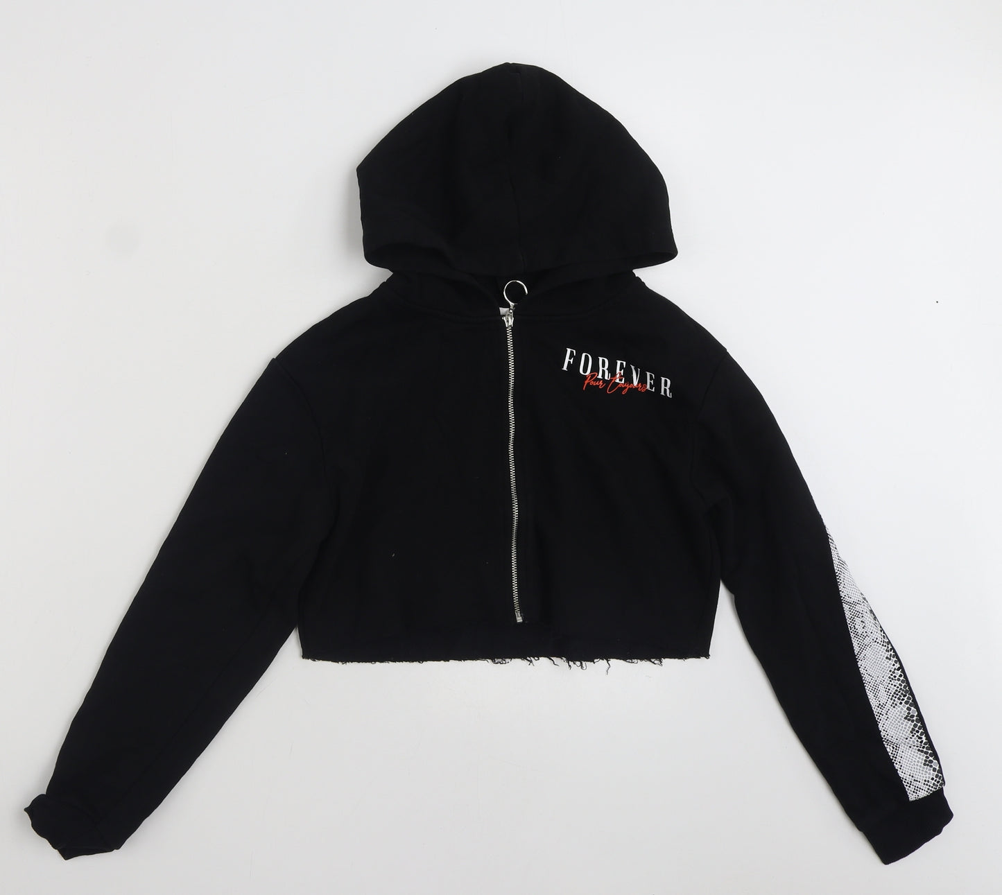 Matalan Girls Black Animal Print Cotton Full Zip Hoodie Size 12 Years  Zip - Forever