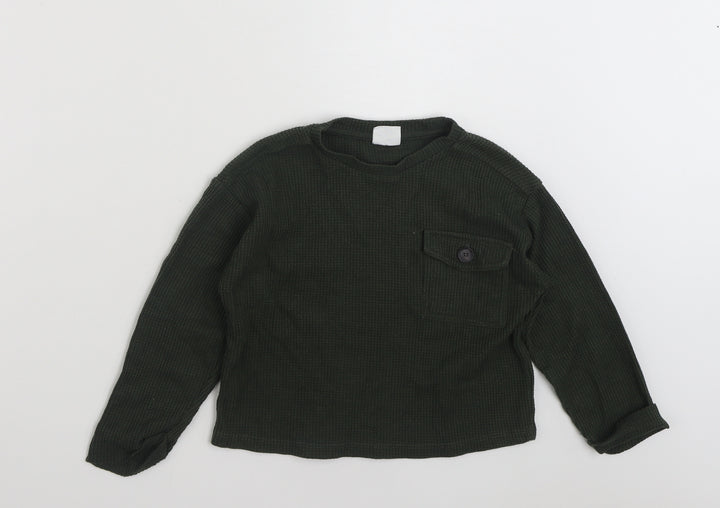Zara Girls Green Polyester Pullover Sweatshirt Size 6 Years Pullover - Cropped