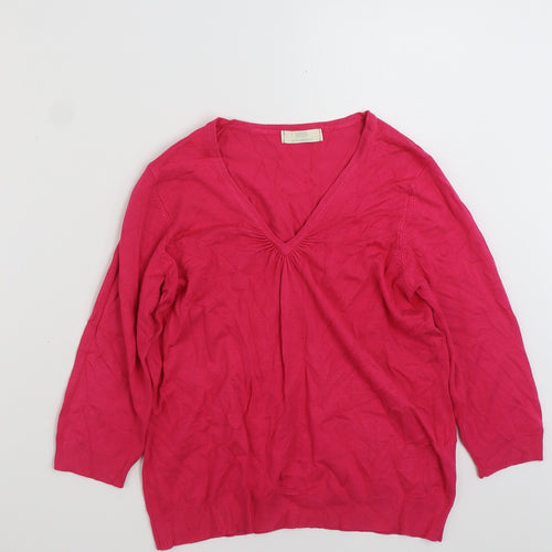 Marks and Spencer Womens Pink V-Neck  Viscose Pullover Jumper Size 12