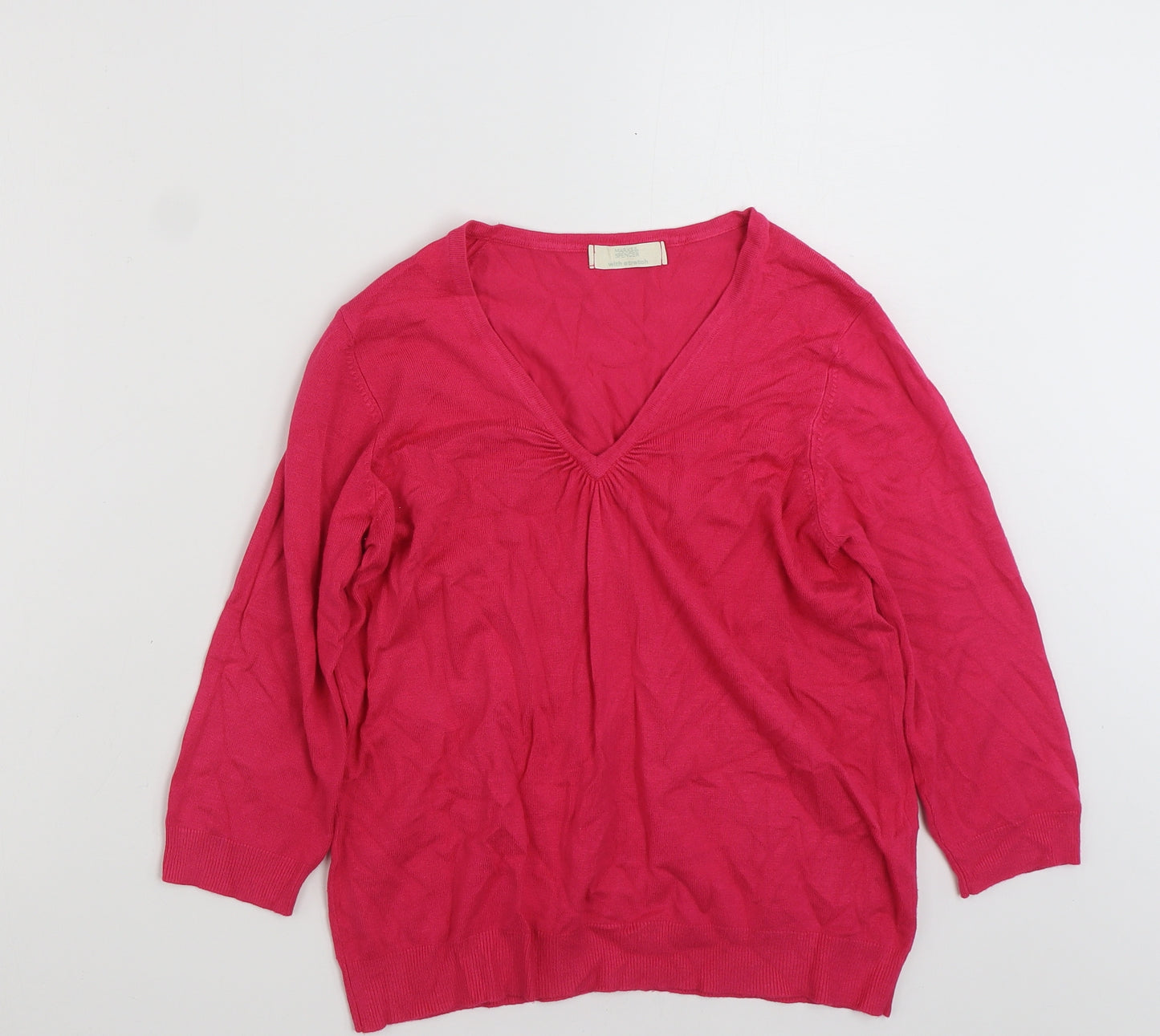 Marks and Spencer Womens Pink V-Neck  Viscose Pullover Jumper Size 12