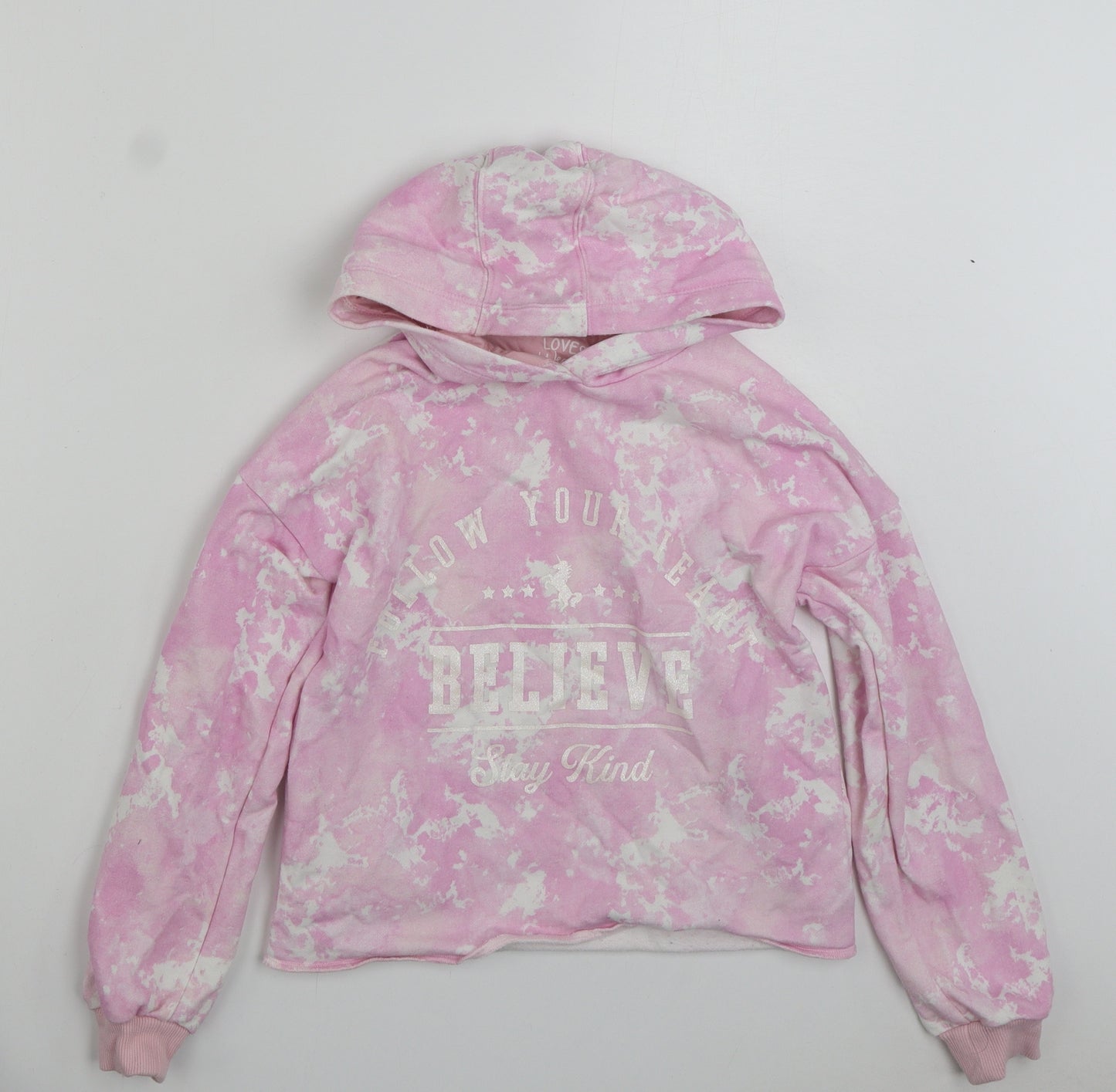 F&F Girls Pink Geometric Cotton Pullover Hoodie Size 9-10 Years  Pullover - Believe