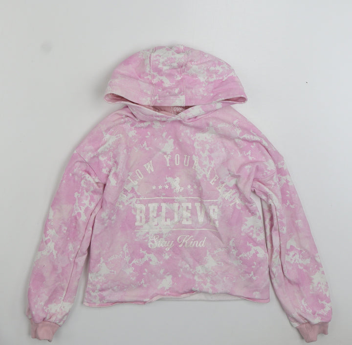 F&F Girls Pink Geometric Cotton Pullover Hoodie Size 9-10 Years  Pullover - Believe