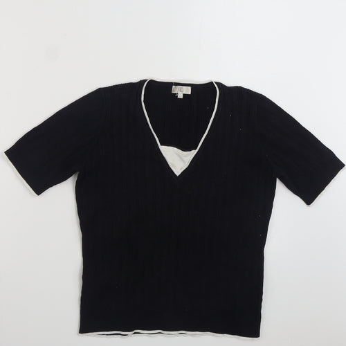 CC Womens Black V-Neck  Cotton Pullover Jumper Size L