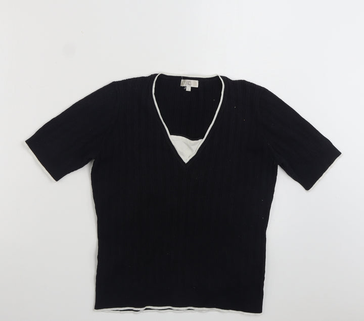 CC Womens Black V-Neck Cotton Pullover Jumper Size L