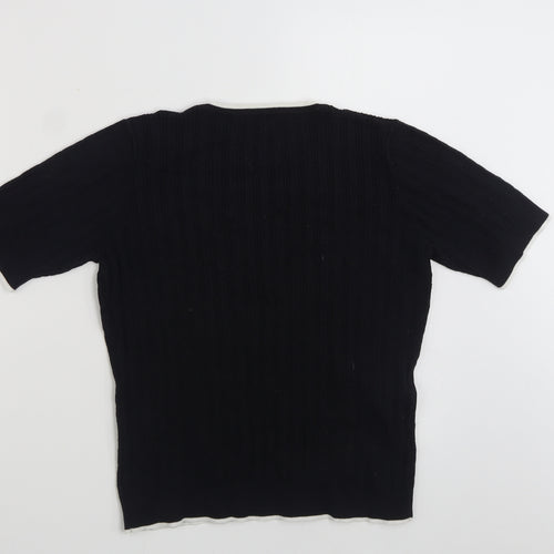 CC Womens Black V-Neck  Cotton Pullover Jumper Size L