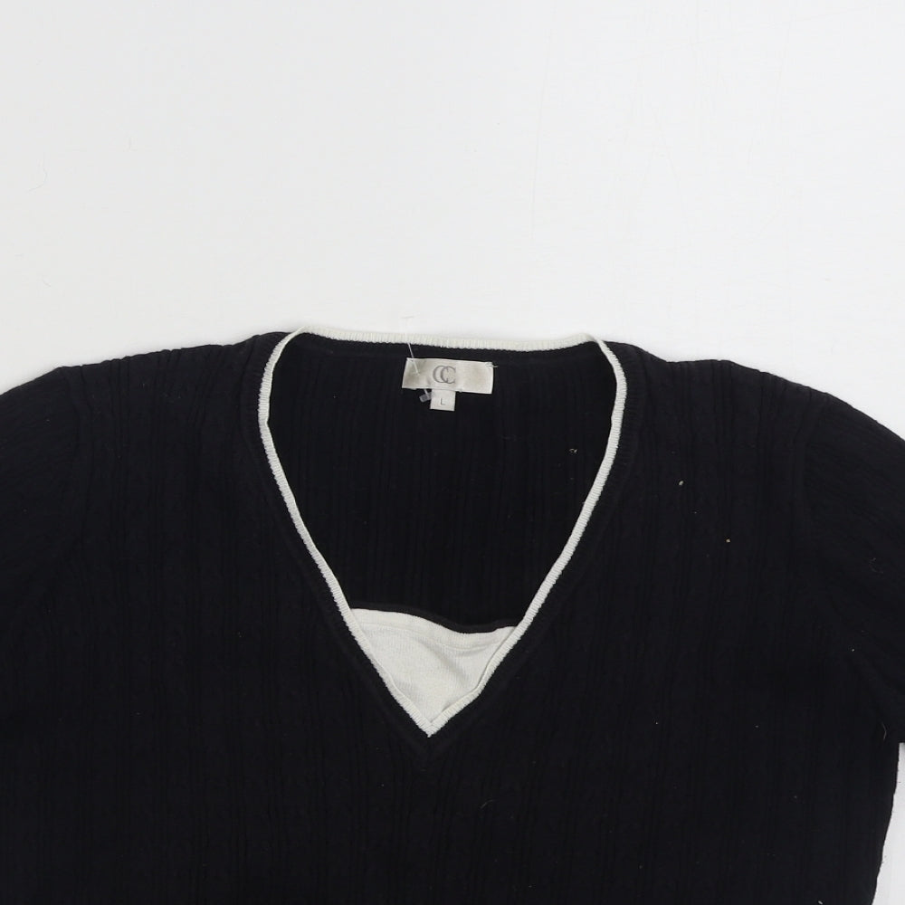 CC Womens Black V-Neck  Cotton Pullover Jumper Size L