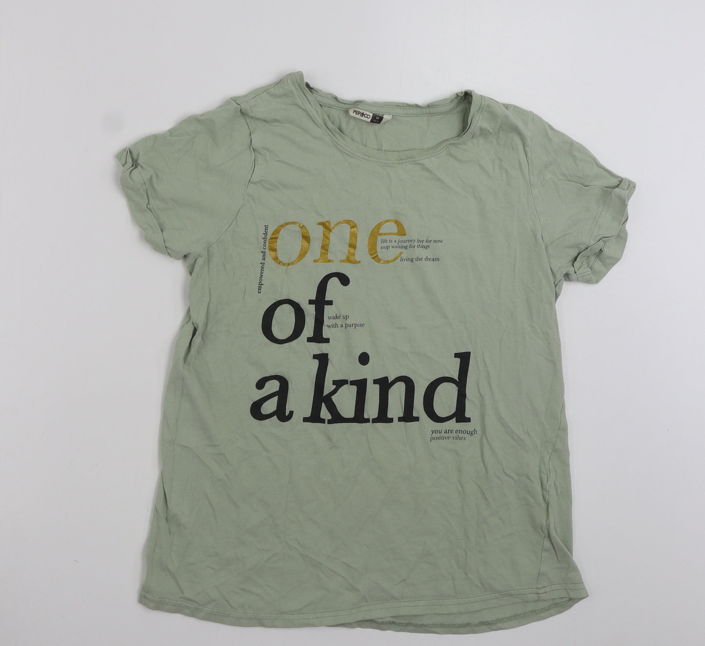 Pep&Co    Womens Green  100% Cotton Basic T-Shirt Size 14 Crew Neck - One of a kind