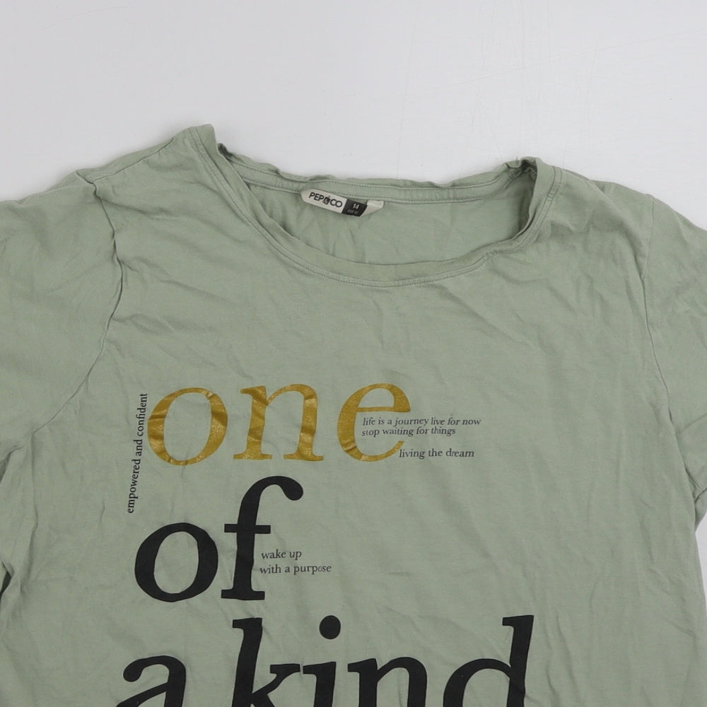 Pep&Co    Womens Green  100% Cotton Basic T-Shirt Size 14 Crew Neck - One of a kind