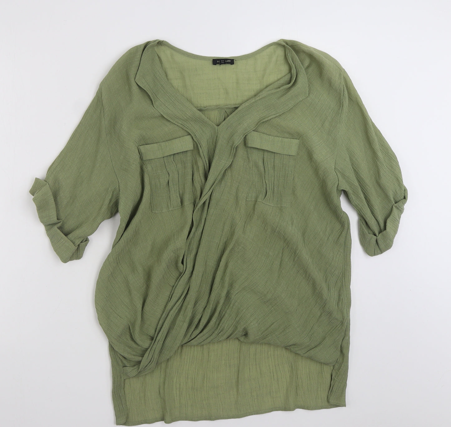 River Island Womens Green  Viscose Basic Blouse Size 16 V-Neck