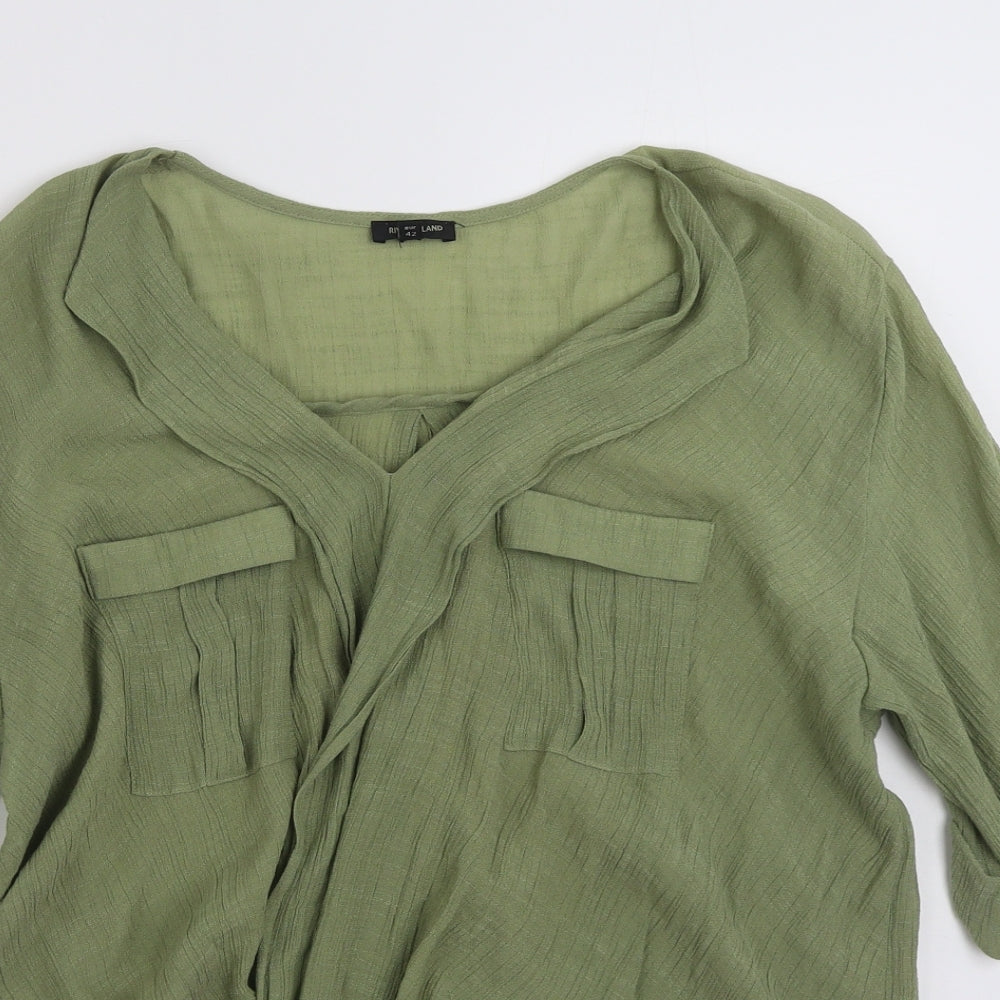 River Island Womens Green  Viscose Basic Blouse Size 16 V-Neck
