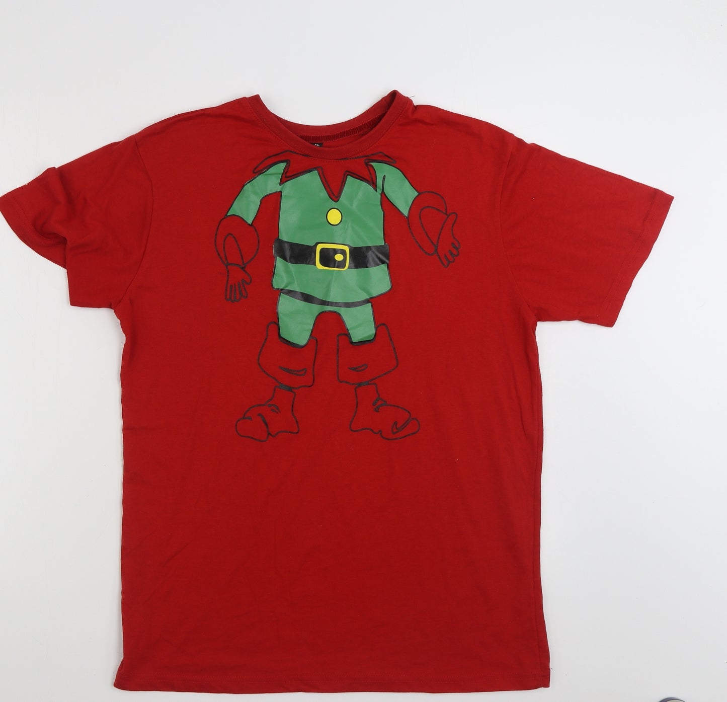 Preworn Mens Red  Polyester  T-Shirt Size XL Crew Neck  - Christmas