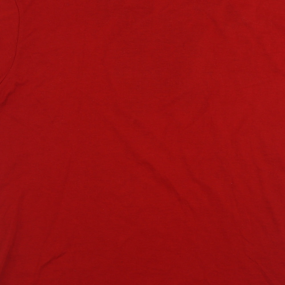 Preworn Mens Red  Polyester  T-Shirt Size XL Crew Neck  - Christmas