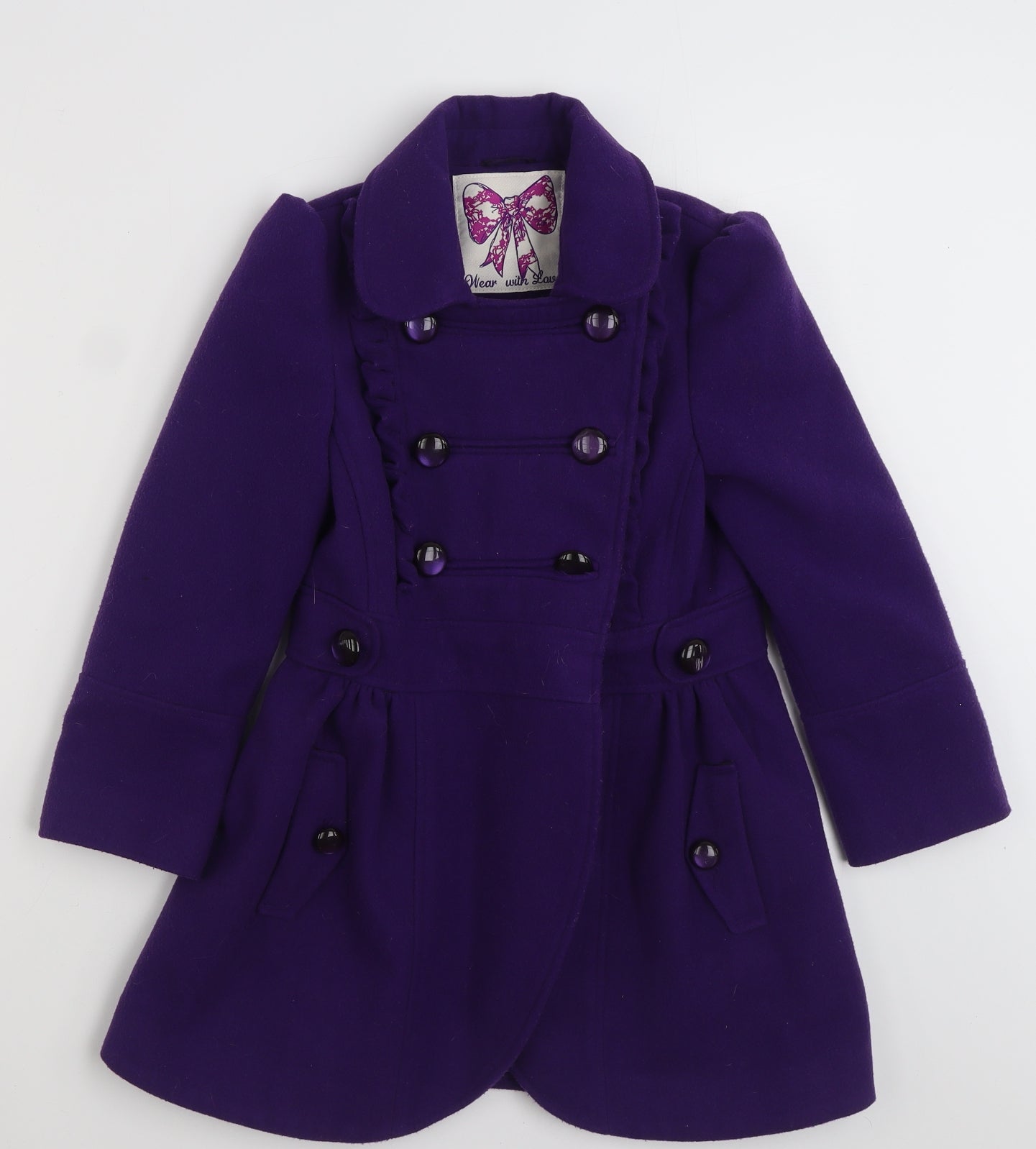 Dunnes Stores Girls Purple   Overcoat Coat Size 8 Years  Button