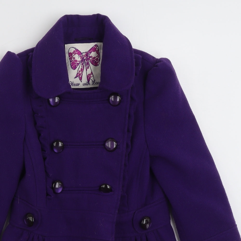 Dunnes Stores Girls Purple   Overcoat Coat Size 8 Years  Button