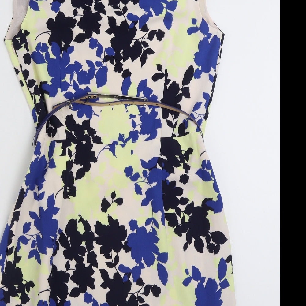 Oasis Womens Multicoloured Floral Polyester Sheath  Size 14  Boat Neck Zip