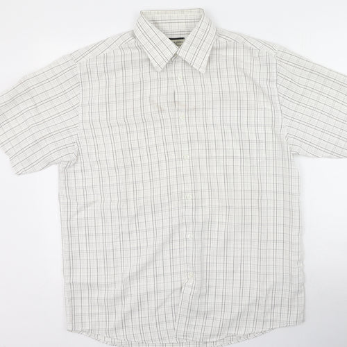 Dunnes Stores Mens White Plaid Polyester  Polo Size L Collared