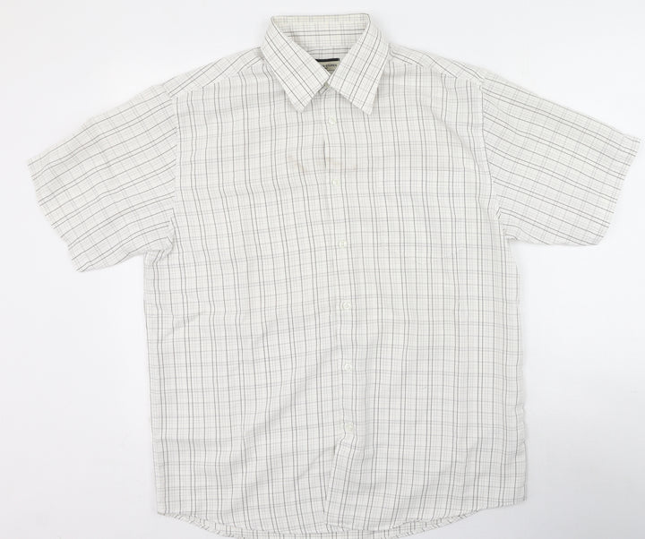 Dunnes Stores Mens White Plaid Polyester Polo Size L Collared