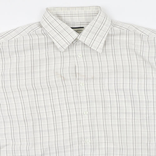 Dunnes Stores Mens White Plaid Polyester  Polo Size L Collared