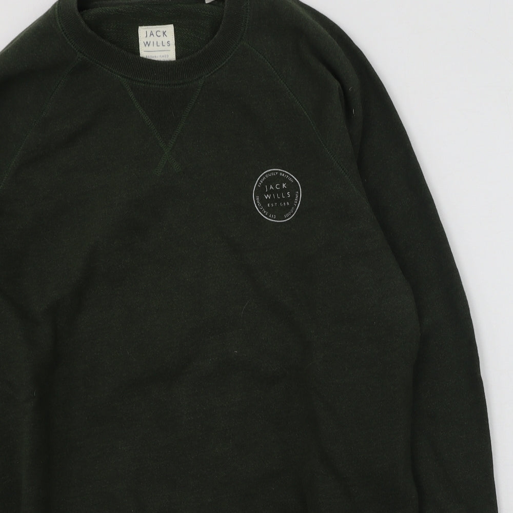 Jack Wills Mens Green Round Neck  Cotton Pullover Jumper Size M
