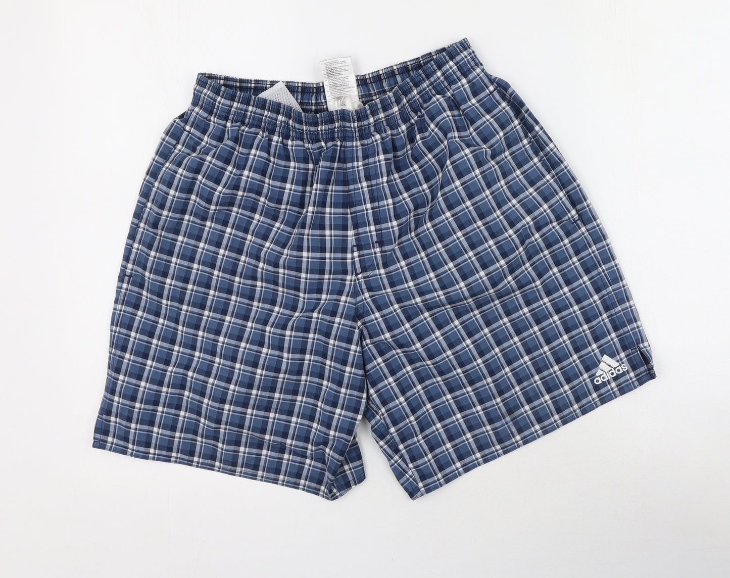 adidas Mens Blue Plaid Polyester Sweat Shorts Size 34 L8 in Regular