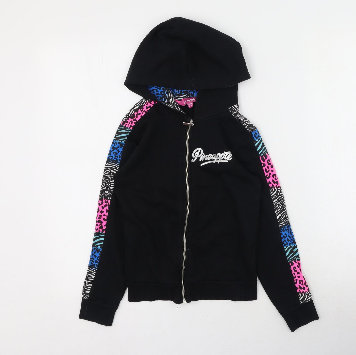 Pineapple Girls Black Round Neck Animal Print Cotton Full Zip Jumper Size 8-9 Years