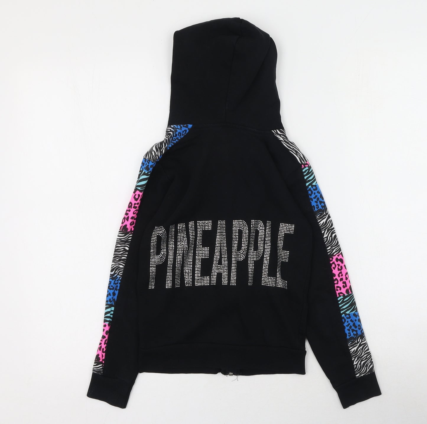 Pineapple Girls Black Round Neck Animal Print Cotton Full Zip Jumper Size 8-9 Years