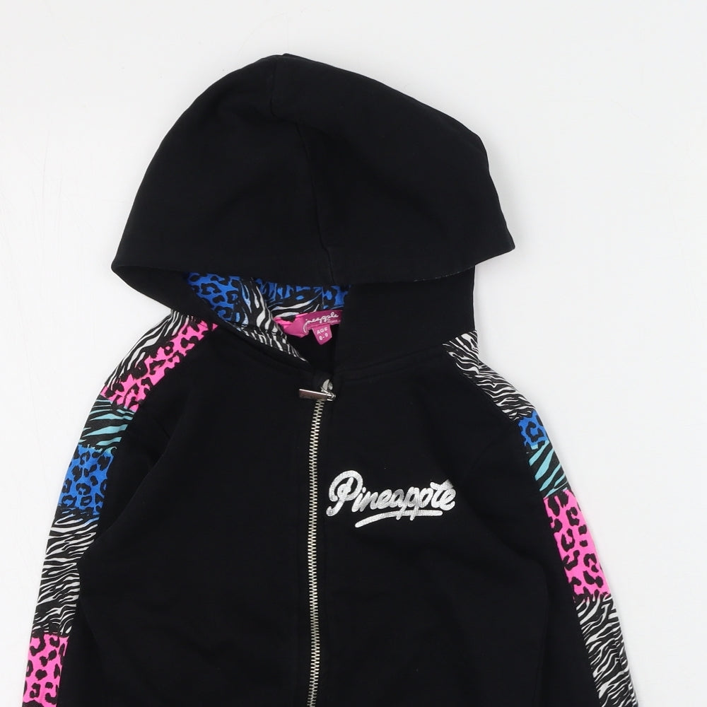 Pineapple Girls Black Round Neck Animal Print Cotton Full Zip Jumper Size 8-9 Years