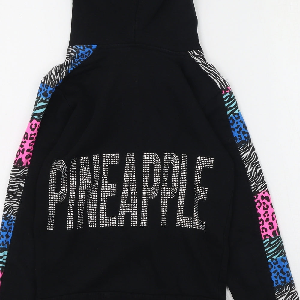 Pineapple Girls Black Round Neck Animal Print Cotton Full Zip Jumper Size 8-9 Years