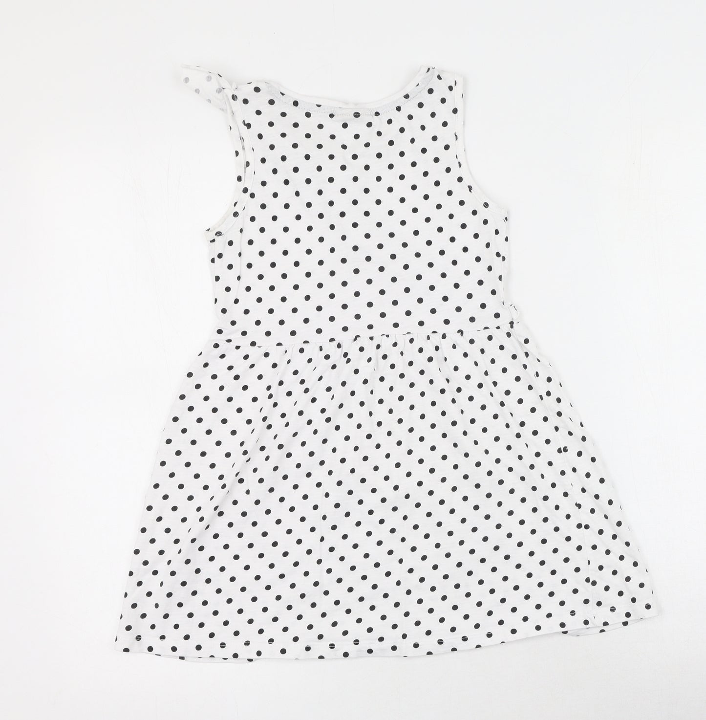 Preworn Girls White Polka Dot 100% Cotton Fit & Flare  Size 8 Years  Round Neck