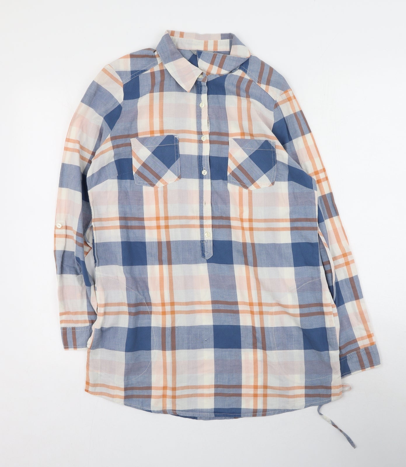 Marks and Spencer Womens Multicoloured Plaid Cotton Basic Button-Up Size 10 Collared