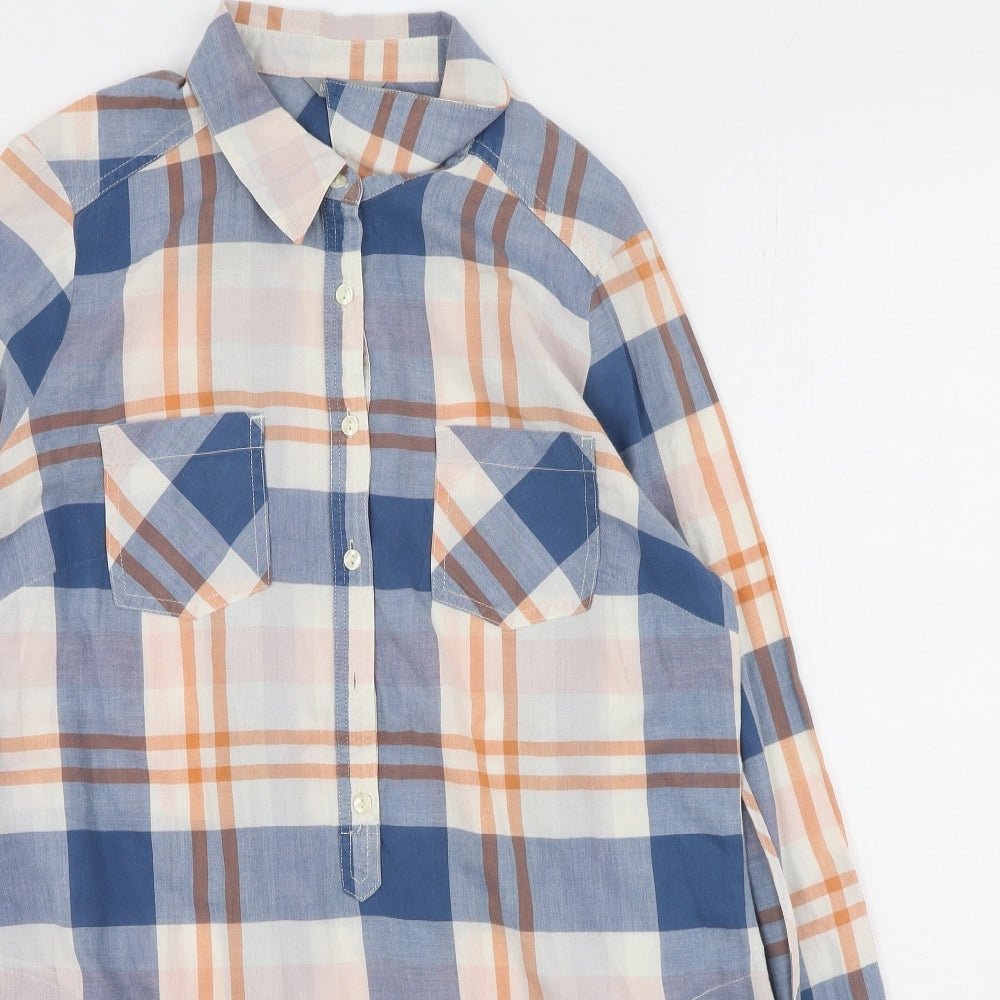 Marks and Spencer Womens Multicoloured Plaid Cotton Basic Button-Up Size 10 Collared