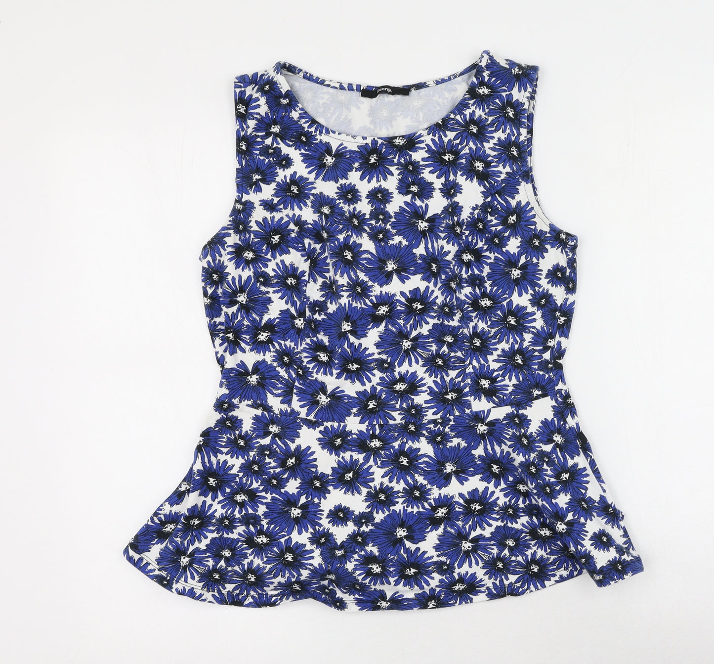 George Womens Blue Floral Cotton Basic Tank Size 12 Round Neck