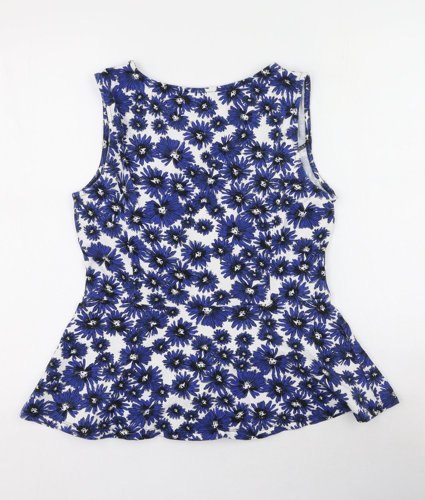 George Womens Blue Floral Cotton Basic Tank Size 12 Round Neck