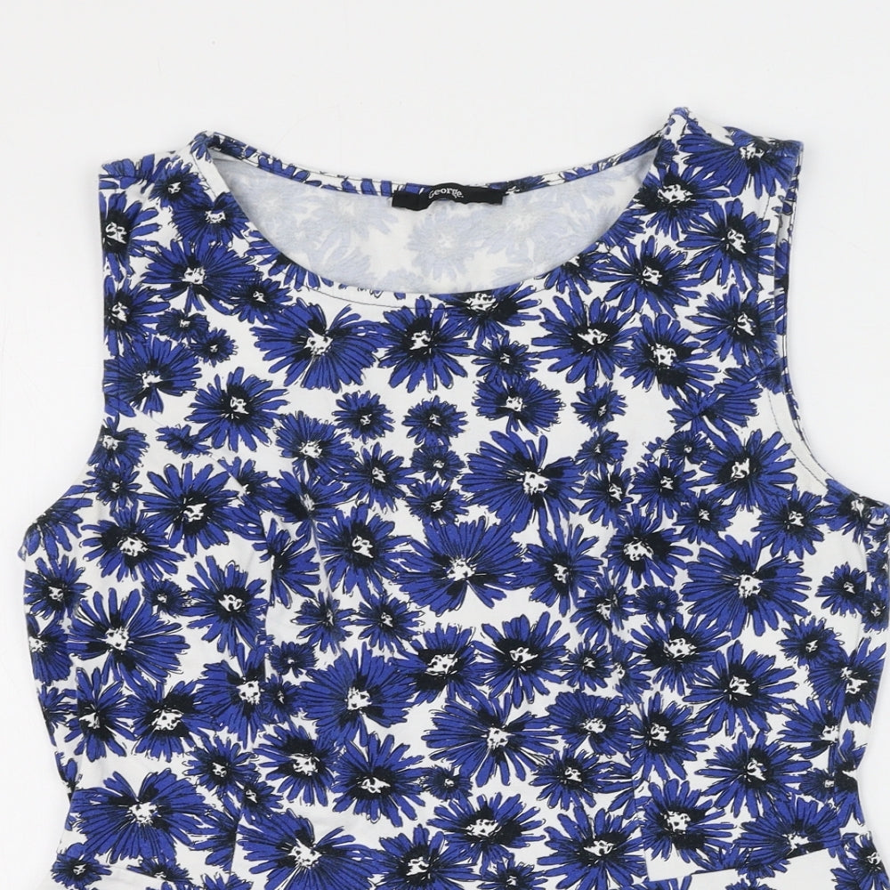 George Womens Blue Floral Cotton Basic Tank Size 12 Round Neck