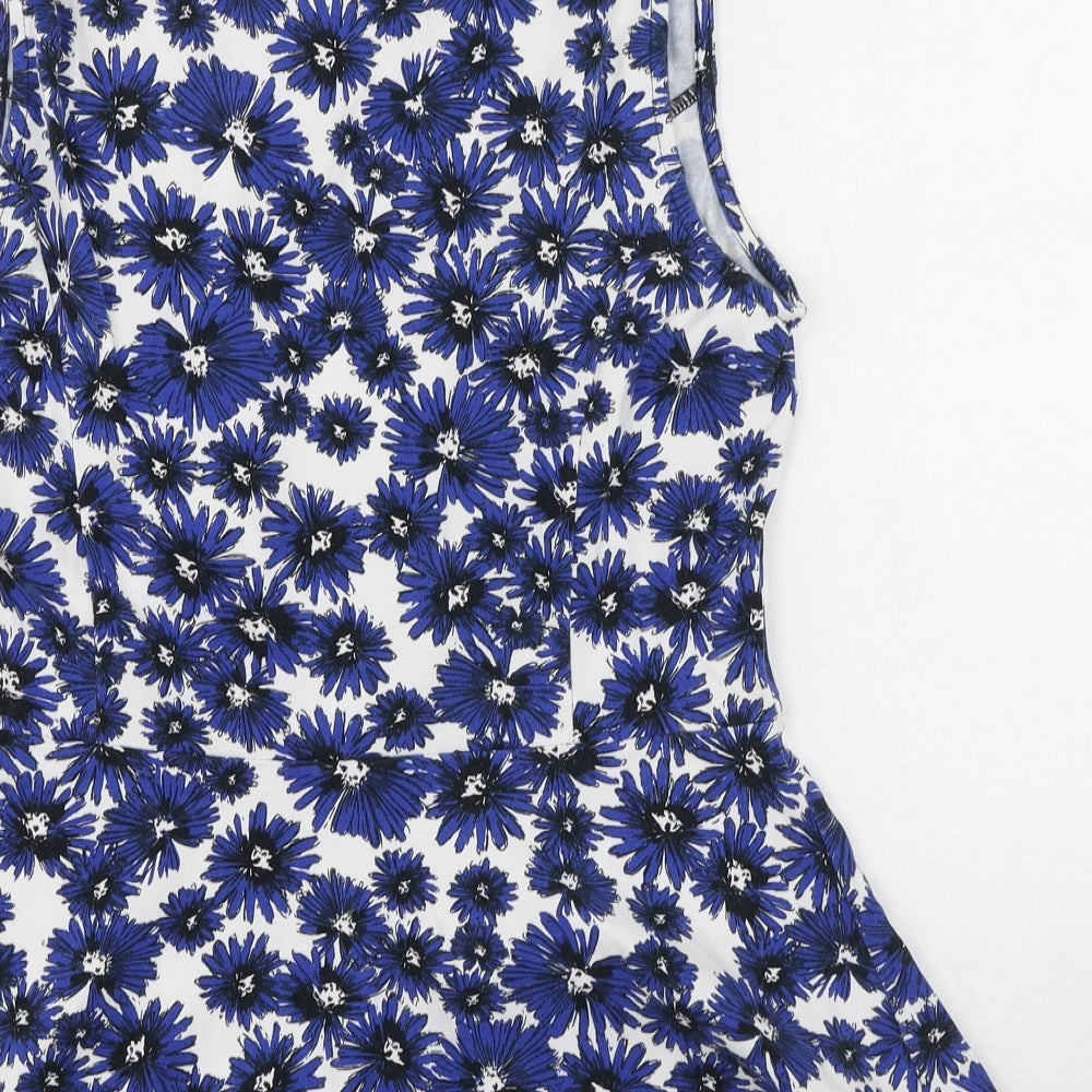 George Womens Blue Floral Cotton Basic Tank Size 12 Round Neck