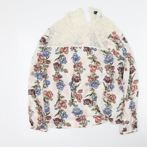 Marks and Spencer Womens Multicoloured Floral Viscose Basic Blouse Size 10 High Neck