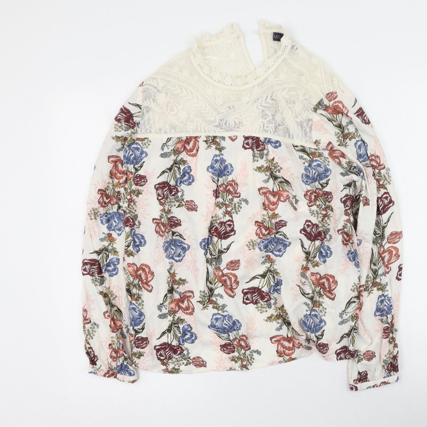 Marks and Spencer Womens Multicoloured Floral Viscose Basic Blouse Size 10 High Neck
